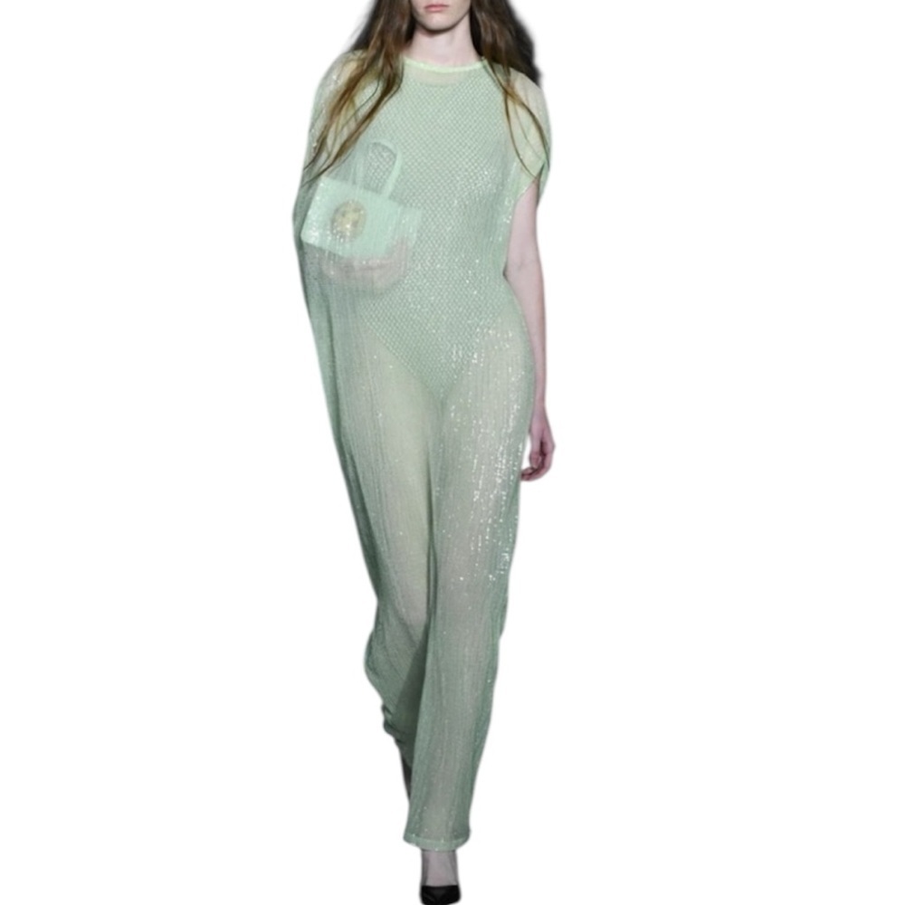 Puppets And Puppets Sheer Sequin Sleeveless Dress Size Small Green